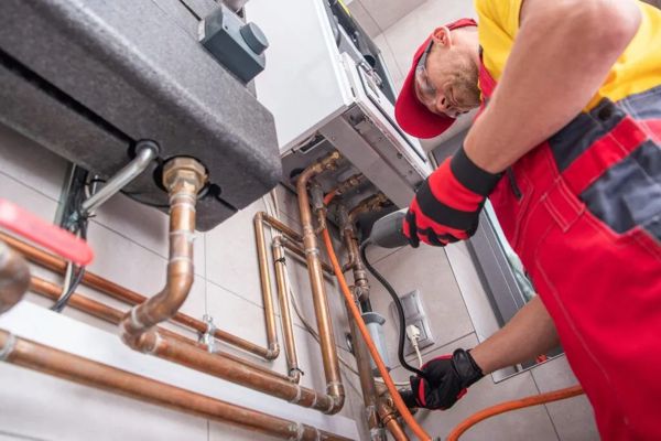 Furnace service and repair technician performing maintenance in Belton, TX